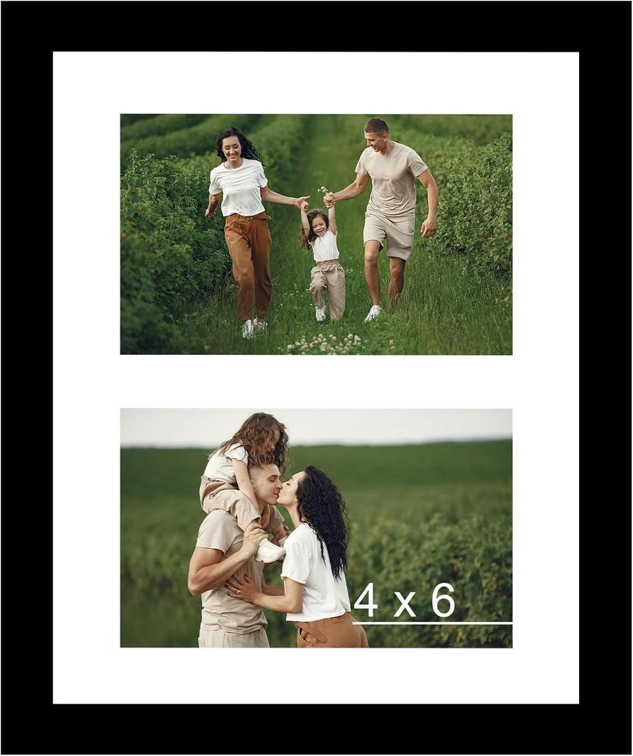 JCJMY 8x10 Picture Frame, 4x6 Collage Photo Frame, Display 2 Pcs 4x6 Photos or 8x10 Picture, Two Opening 4x6 Frame Collage for Wall Hanging or Tabletop, Lightweight 4 x 6 Double Picture Frame, Black