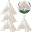 4 PCS Teepee Tent for Kids,Washable Tapered Kids Teepee Tent,Bohemian White Collapsible Sleepover Tents,for Boys and Girls Sleepover Pajamas Party Birthday SPA