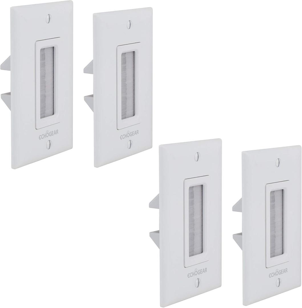 ECHOGEAR Wall Brush Plate 2 Pack for Hiding Up to 8 Low Voltage Cables - Sturdy Brushes with Cable Catching Design - Ideal Cable Pass Through for Wall Mounted TVs