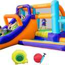 AirMyFun Inflatable Water Slide Bounce House with Long Curved Slide for Kids with Blower, Family Backyard Bouncy Castle with Fun Doorway Tunnel, Climbing Wall and Ball Shooting (High End)