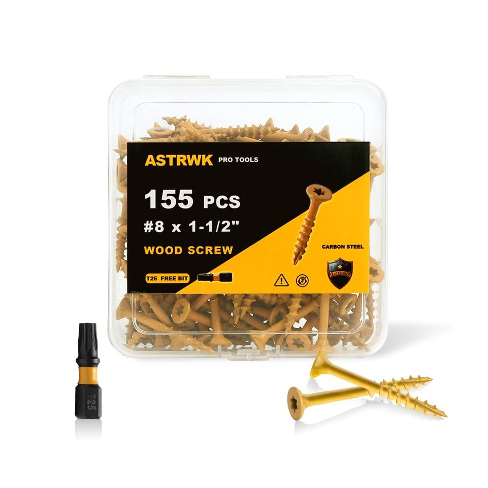 Wood Screws 1-1/2 inch,Deck Screws #81-1/2 inch,155 Pcs,Rust Resistant Epoxy Coated, T25 Torx Bits Included,Tan