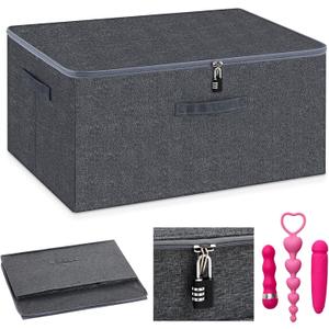 Briwooody Discreet Lockable Toy Bag Storage Organizer Toy Bag Storage Bins Case with Zipper Lid for Women and Men Clothes Container(Gray,19.3 x 14.6 x 11.8 Inch)
