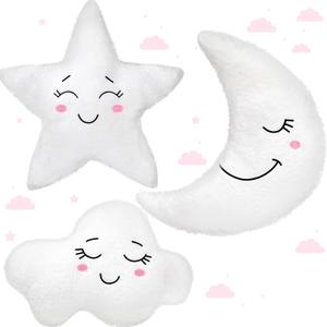 Queekay Set of 3 Christmas Kid Moon Star Cloud Cushion Soft Plush Pillow Nursery Stuffed Throw Cushion Children Cute Pillow for Baby Room Reading Nook Decorations Gifts(Moon, Star, Cloud)