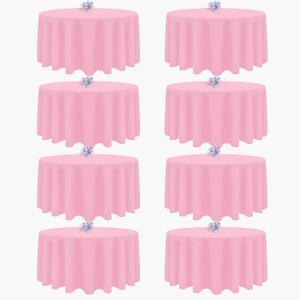 8 Pack Pink Round Tablecloth 90 Inch Round Table Cloth, Wrinkle Resistant and Washable Tablecloth Polyester Fabric Table Cloth Round Cover for Dining Wedding Banquet Party