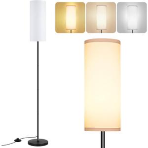 PARTPHONER Modern Standing Lamp with Lampshade, Minimalist Tall Lamp with Foot Switch for Living, Bedroom, Kids Room, Office (White)