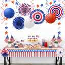 4th of July Decorations, 21-Pcs Red, White and Blue Patriotic Party Supplies, Foil Fringe Streamer, Star Garland, Paper Fans, Lanterns, Pom Poms, Hanging Swirls for Independence Day