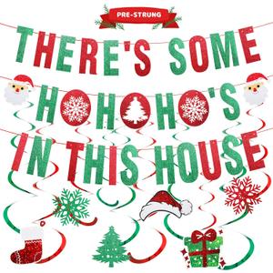 Funny Christmas Decorations There's Some In This House Banner & Christmas Hanging Swirls for Office Home Xmas Party Supplies