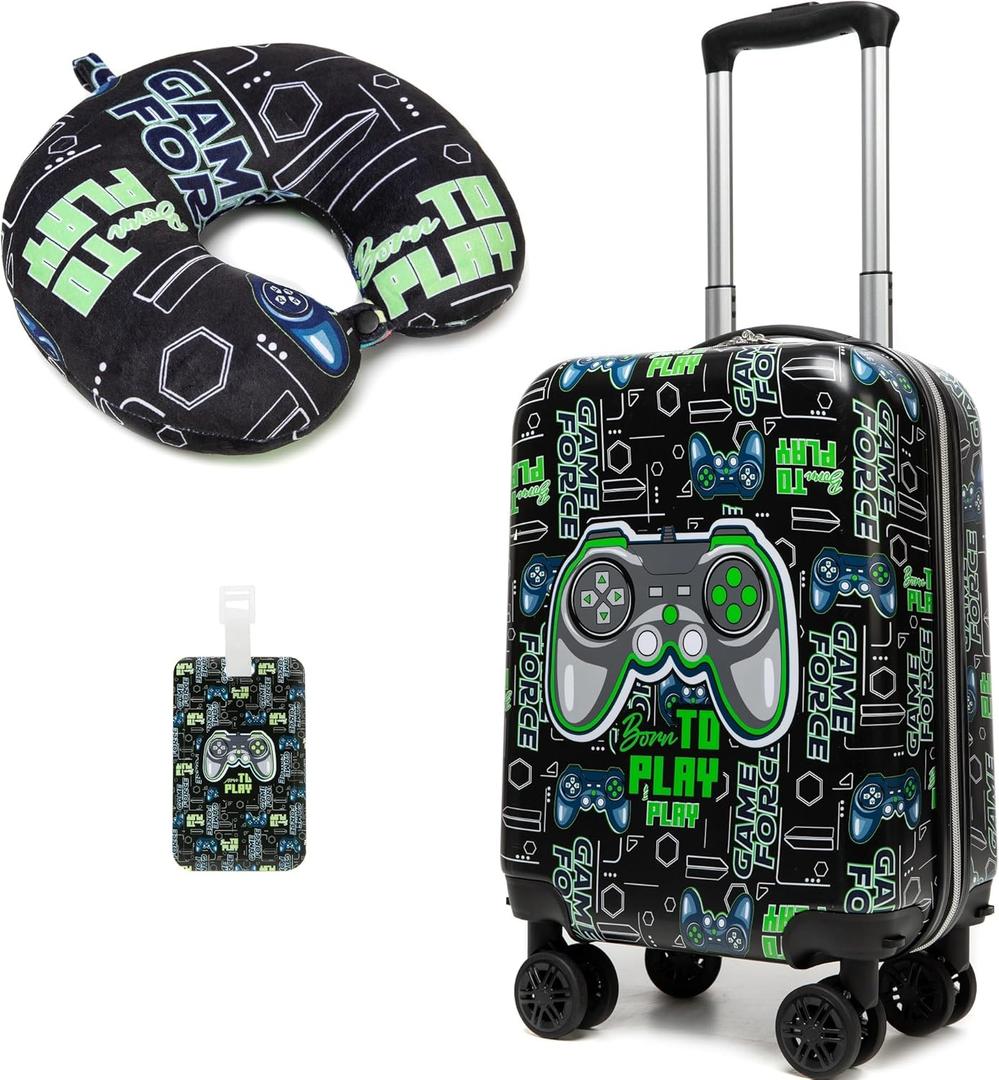 Kids Suitcase Set for Boys Hardside Luggage with Spinner Wheels 2 Piece 16inch Toddler Suitcase for Boys Travel Carry on Luggage Airline Approved (1006)