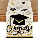 Artoid Mode Congrats Diploma Cap Graduation Table Runner, 2025 Fireworks Holiday Kitchen Dining Table Runners for Home Party Decor 13x72 Inch