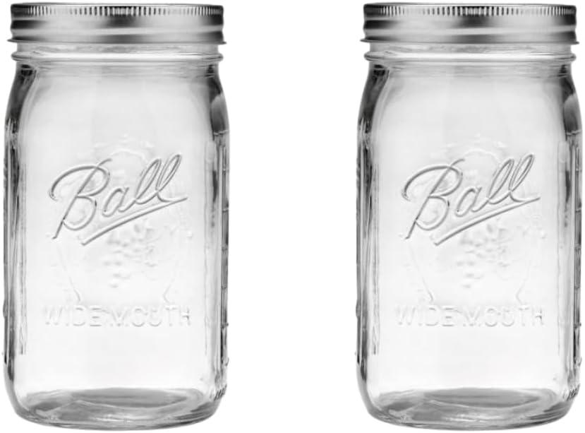 Ball Wide Mouth Glass Mason Jars with Lids and Bands, Used for Canning, Pickling, Juice, Jam, Jelly, Quart Size 32 Ounce (Pack of 2)