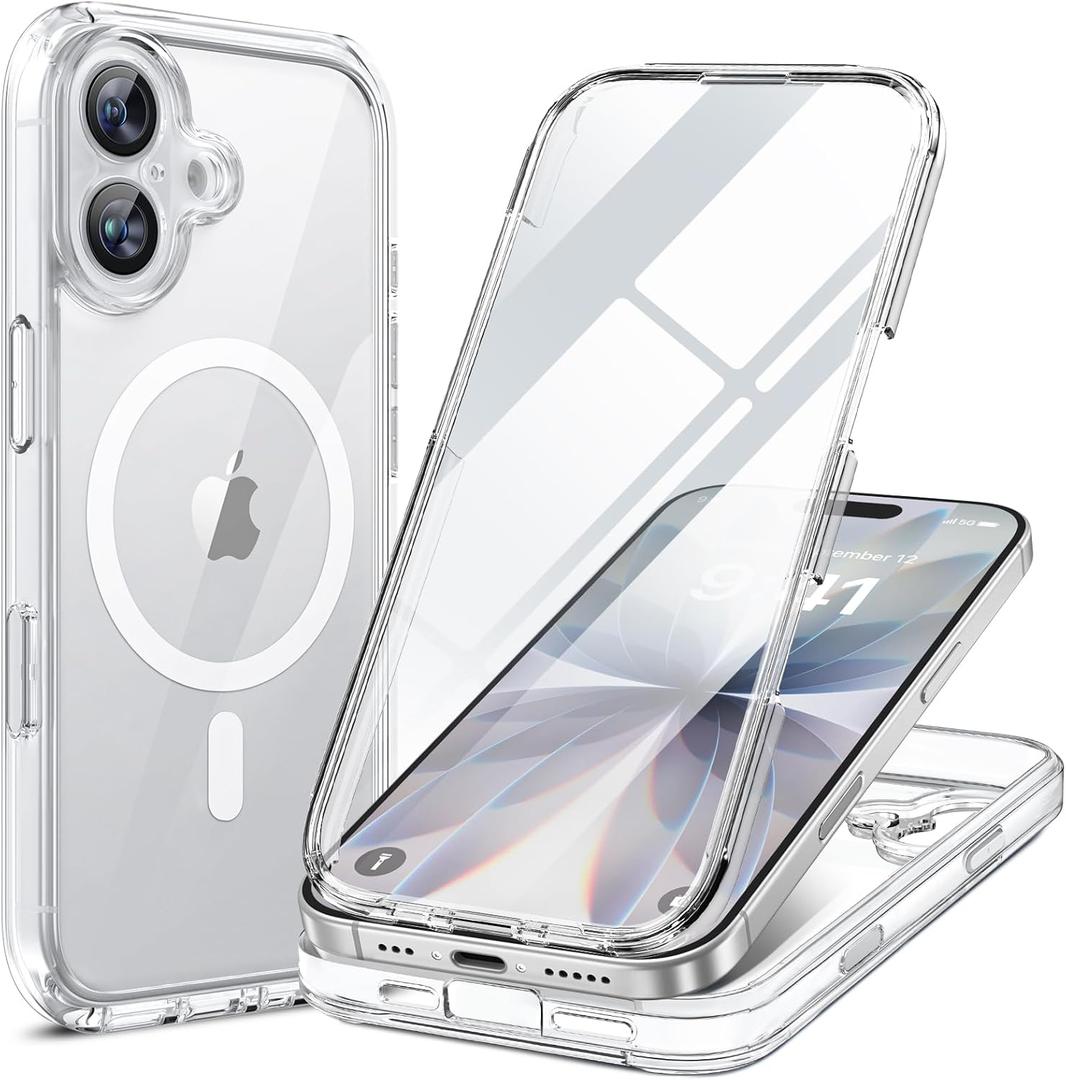 Miracase for iPhone 17 Case 6.3'', Full-Body Military Grade Drop Protection Outdoor Phone case with Built-in Glass Screen &Camera Control, Easy Installation, Compatible with MagSafe, Clear