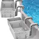 Pool Storage Basket 2 Pack Grey Recycled Plastic with Cup Holder and Hooks, Pool Accessories, Side Basket for Above Ground Pool