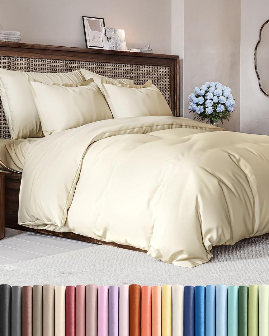 Duvet Cover Queen Size - Extra Soft Queen Size Duvet Cover - Lightweight & Breathable - Easy Care & Fade Free with Zipper Closures & Ties - 90" x 90" Inches - (Off White) Comforter Not Included