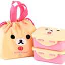 Cute Bear Bento Box, Lunch Box with Bag, Snack Containers Set, 4.9 x 3.6 x 1.9 inches (Ivory)