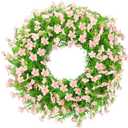 24 Inch Pink Artificial Forsythia Silk Floral Front Door Wreath | Vibrant pink silk flower summer wreath, decor for wall, window, farmhouse indoor & outdoor home decoration