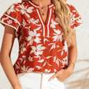 Dokotoo Womens Summer Tops 2026 Boho Floral Ruffle Short Sleeve V Neck Dressy Casual Loose Blouses Shirts (Red, L)