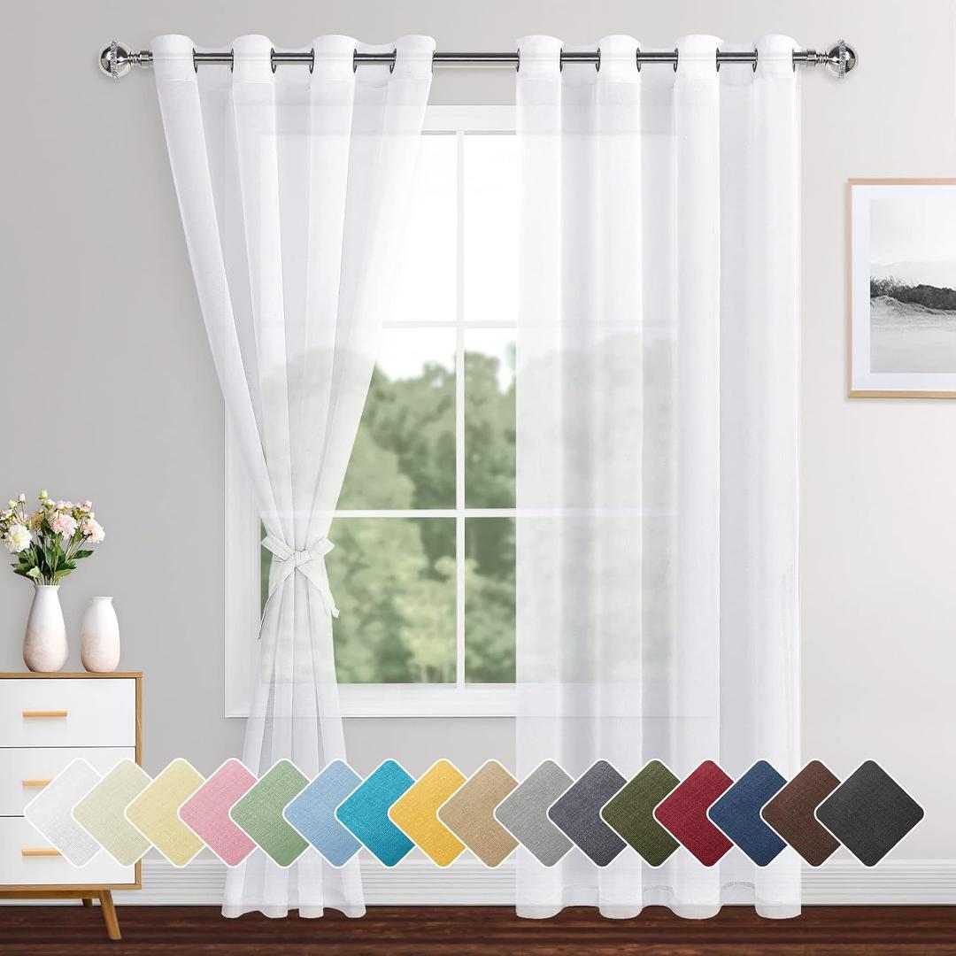 XWZO White Sheer Curtains 84 Inches Long for Bedroom, Light Filtering, Airy & Breathable Voile Drapes, Grommet Tieback Window Curtains for Living Room, Kids Room, Set of 2 Panels, W52 x L84
