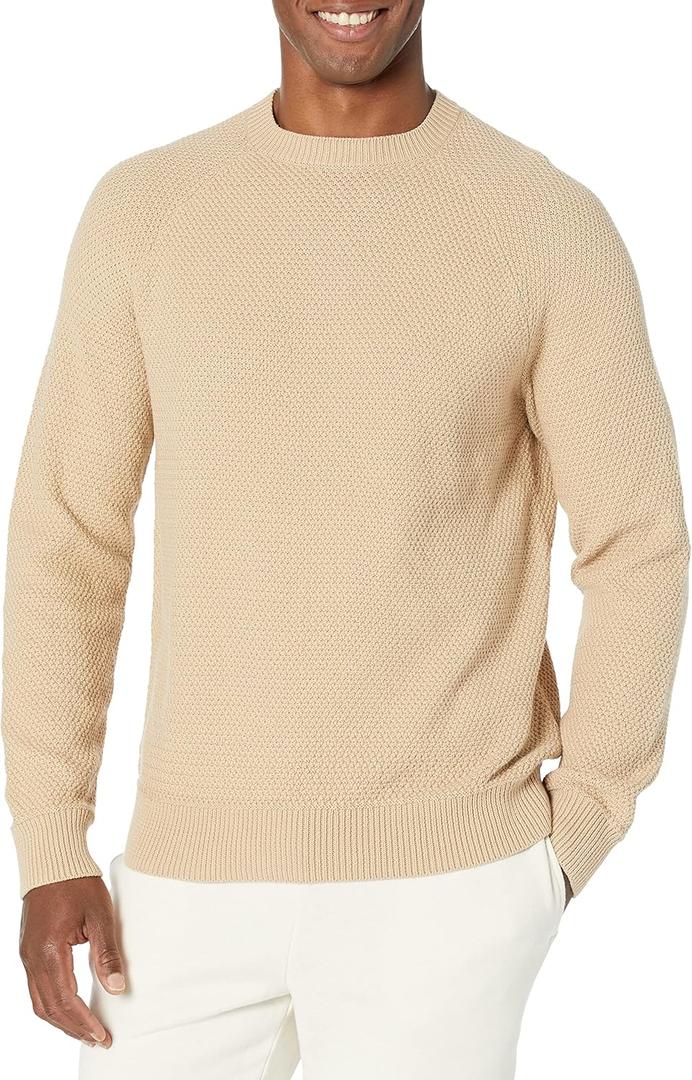 Amazon Essentials Oversized Crewneck Sweater for Men, Textured, Cotton (Tan), Size XS