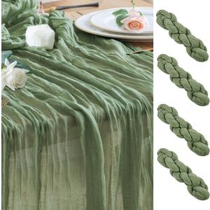 Wokceer Cheesecloth Table Runner 4Pack 10FT Sage Green Christmas Gauze Fall Cheese Cloth Table Runner for Party Easter Rustic Sheer Table Runners for Baby Bridal Shower Wedding
