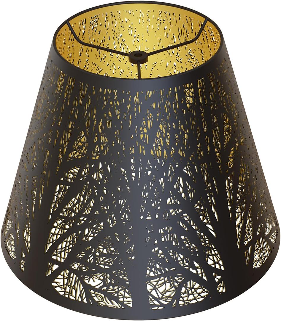 Small Lamp Shades For Table Lamps 5x9x7'', Black Metal Lamp Shade With Gold Lining, Easy Install Replacement for Small Table Lamp, Etched Forest Lampshades For Table Lamp