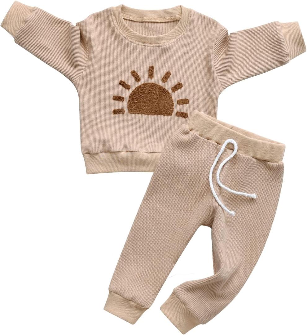 Toddler Baby Boy Clothes Infant Long Sleeve Bear Print Tops + Pants Sweatsuit Outfits (3-6 Months, Khaki)