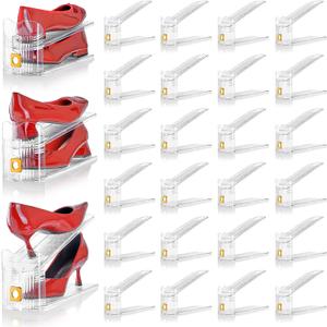 Shoe Slots Organizer for Closet, 30 Pack Shoe Stacker Organizer, Shoe Storage Space Savers 50%, 3 Levels Adjustable Shoe Racks for Closet Organization