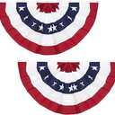 3 x 6 Ft American Pleated Fan Flag, USA Patriotic Half Fan Bunting Flag, 4th of July Decorations Flags (Set of 2)