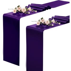 KKJIAF 2 Pack Purple Table Runners 12 x 108 Inch, Rectangular Smooth Satin Silk Table Runner for Wedding, Banquet, Birthday Party Decoration