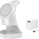 Wireless Charger,3 in 1 Magnetic Wireless Charger Stand, Fast Wireless Charging Dock for iPhone17/16/15/14/13/12 Series, Apple Watch Series, AirPods Pro. (White)