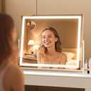 Vanity Mirror with Lights, 34'' x 26'' Lighted Makeup Mirror, Touch Screen with 3-Color Lighting, Dimmable for Vanity Desk Tabletop Square White