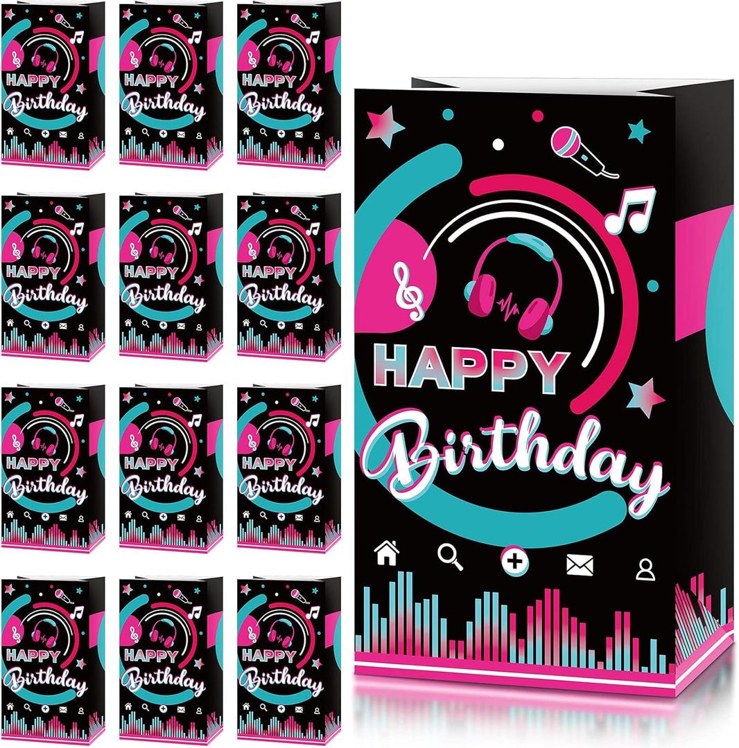 Sumind 24 Pcs Music Party Favor Bags, Kpop Theme Candy Bags, Goodie Bag, Birthday & Karaoke Party Favors for Kids, Media Music Note Theme Bag, 90s Rock and Roll, 8.3 x 4.7 x 3.1in