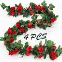 MUYG 2 Pack Artificial Rose Vine Garland Fake Roses Flowers Plants Vines Hanging Floral Leaves Decoration for Wedding Party Table Garden Arch Wall Home Room Decor (Red)