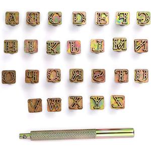 OwnMy Capital Letters Stamp Set, 3/8 / 9.5mm Alphabet Stamp Tools Set Leather Craft Stamping Tools Leather Art Craft Tool (9.5mm - 27pcs)