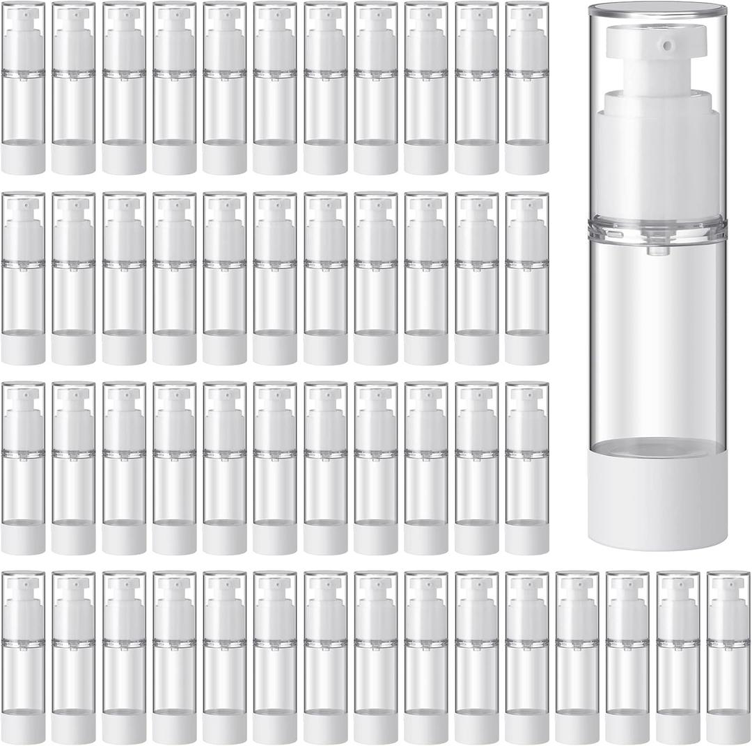 Sabary 60 Pcs Clear Airless Pump Bottles Refillable Cosmetic Travel Size Dispenser Vacuum Plastic Travel Bottles Empty Spray Pump Dispenser Liquid Toiletry Container(1 oz)