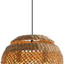 1-Pack 13.77 Rattan Pendant Light Fixture,2-Light Bohemian Handmade Woven Bamboo Wicker Suspension Farmhouse Chandelier for Kitchen Island Bedroom Living Room