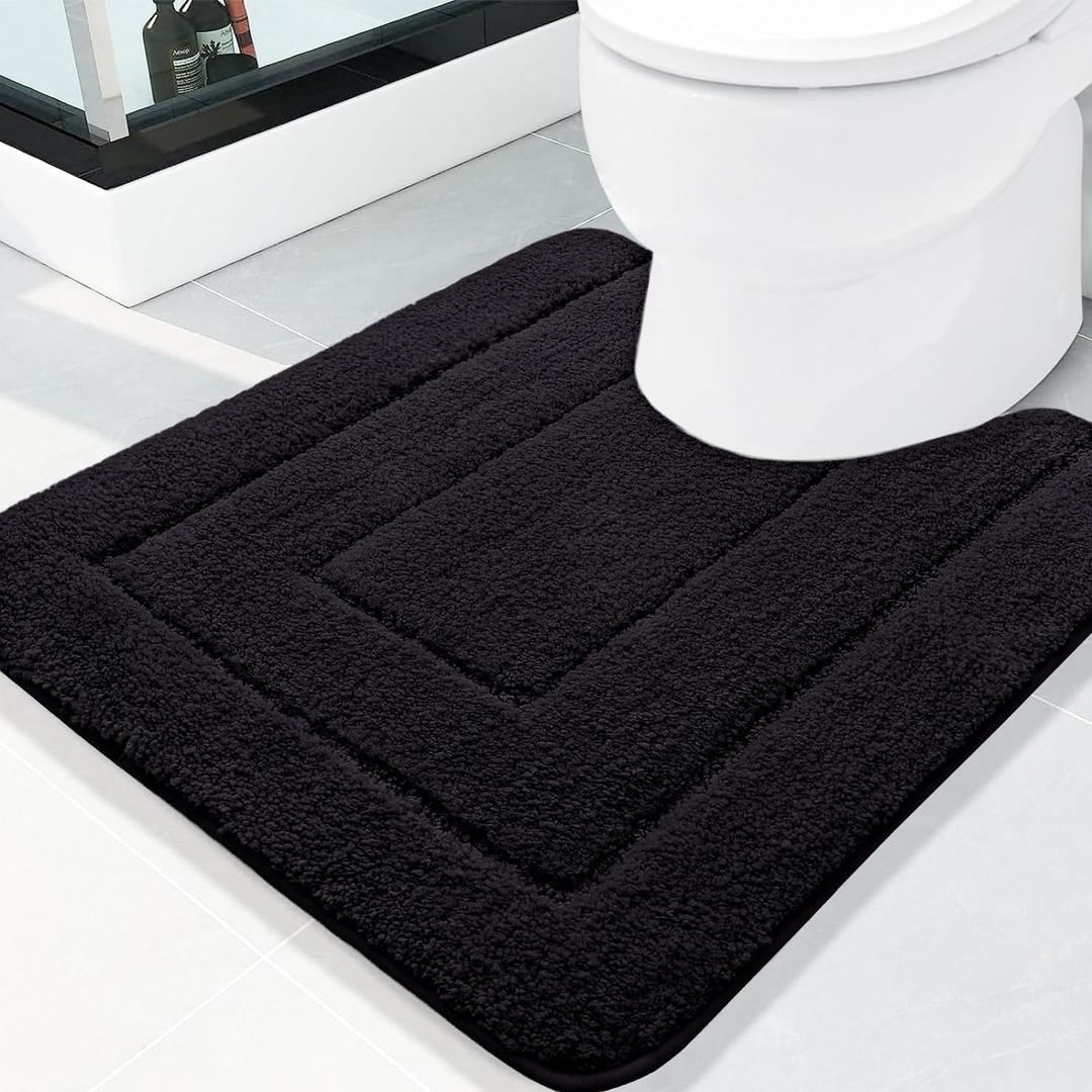 Buganda Bathroom Rugs, 24" x 20", Soft and Absorbent Microfiber Bath Rugs, Non-Slip Shaggy Shower Carpet, Machine Wash Dry Bath Mats for Bathroom Floor, Tub and Shower, Black