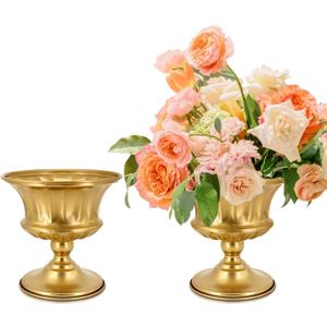 Gold Vase for Centerpieces Compote Bowl: Wedding Pedestal Vase 5.9 Inch Metal Flower Urn for Table Party Home Decor Set of 2