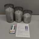 Homemory Grey Glass Flameless Candles, Battery Operated LED Pillar Candles with Remote Control and Timer, Radiance Candles, Real Wax, Set of 3,D3 xH4 5" 6"