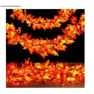 Thanksgiving Decorations for Home 9FT Plug in Thanksgiving Garland with Lights 50 Bulbs Maple Leaves Light, Connectable Fall Lights for Indoor Outdoor Harvest Thanksgivings Home Party Decorations