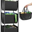 3 Section Laundry Sorter with Removable Bags, 120L Rolling Vertical Laundry Hamper, Stackable Laundry Baskets organizer for Bathroom, Apartment, Dorm (Black, With Wheel)