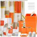 Bathroom Set - Orange Bathroom Accessories Set, Bathroom Sets with Shower Curtain and Rugs, Orange Shower Curtain Set with Bathroom Trash Can, Soap Dispenser, Soap Dish for Home Decor (Plaid Orange & Gold)