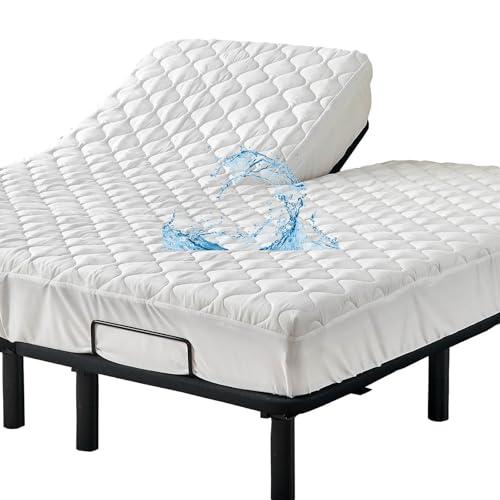Kingnex Quilted Waterproof Split Top Queen Mattress Protector for Adjustable Bed 32-34 Split from Top Padded Fitted Mattress Cover