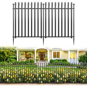 5 Panels No Dig Decorative Garden Fence, 24in(H)11ft(L) Heavy-Duty Rustproof Metal Panels, Outdoor Dog Barrier for Yard & Patio, Landscape, Border| Portable Temporary Fencing