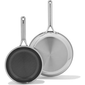 OXO Hybrid 8” and 10” Frying Pan Skillet Set, Durable PFAS-Free Ceramic, Fusion Boost Tech for Powerful Searing, Induction & All Cooktop Compatible, Dishwasher Safe, Mirror Polished Tri-Ply