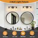 Bathroom Light Fixtures Over Mirror, 3 Lights Vanity Lights with Hammered Glass Shade, 18.7" Matte Black Farmhouse Bathroom Light Fixtures for Bedroom, Porch, Hotel, Mirror Cabinet