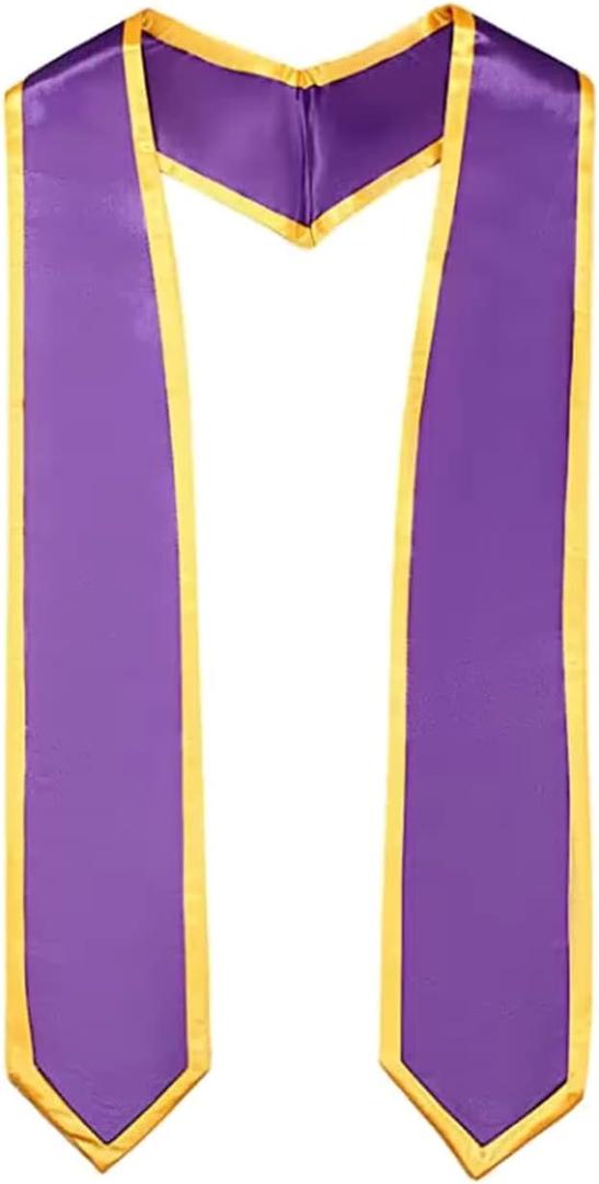 Newrara Deluxe Unisex Adult Plain Graduation Honor Stole Sash Classic End with Trim 72" Long (Purple + Gold Trim)