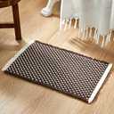 TYUU Boho Bathroom Rugs, Super Absorbent Non Slip Waffle Bath Mat Quick Dry Bath Rugs Washable Boho Farmhouse Bathroom Rugs, Brown and White 24"x16"