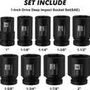 CASOMAN 1-Inch Drive Spindle Axle Nut Impact Socket Set, Deep, 1" to 2", 9PCS Impact Large Socket Set, 6-Point, SAE, CR-MO