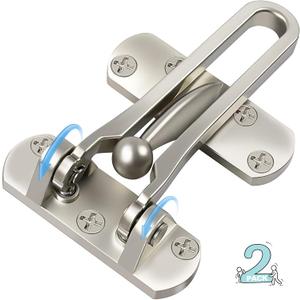 Door Lock Latch for Home Security - 2 Swing Bar Door Guard for Front and Inside Door, Safety Childproof Reinforcement Door Stopper for Kids Home Hotel Apartment, Thicken Aluminium Alloy Satin Nickel