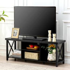 GAZHOME TV Stand for TV up to 55 Inches, TV Cabinet with Open Storage, TV Console Unit with Shelving for Living Room, Entertainment Room, Black, 50 inches